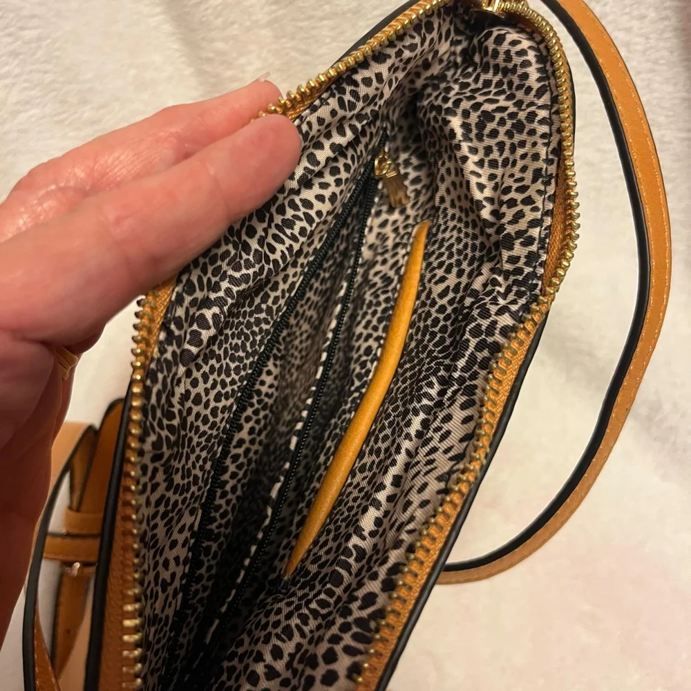 Mustard Yellow Dome Crossbody Bag with Dalmatian Lining